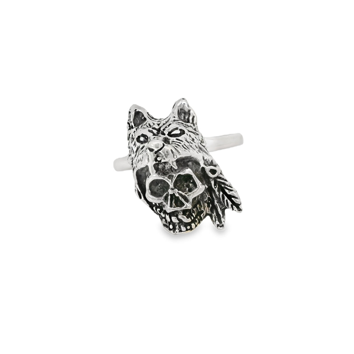 Sterling silver skull / wolf ring