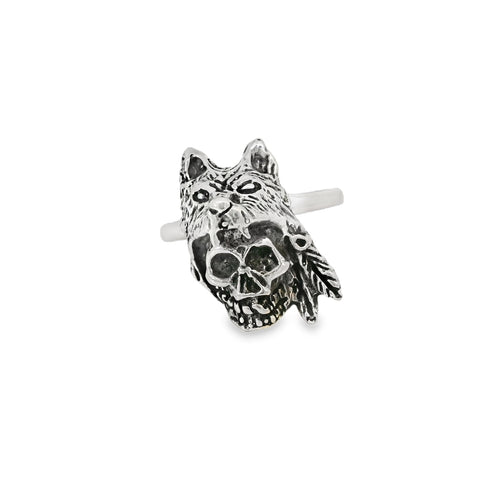 Sterling silver skull / wolf ring