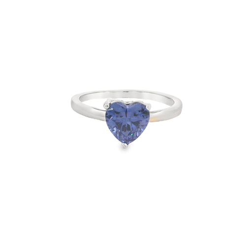 8x8mm Tanzanite Cubic Zirconia Heart Sterling Silver Ring
