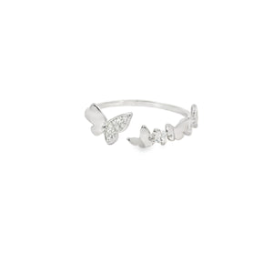 Butterfly Cubic Zirconia Sterling Silver Ring Adjustable