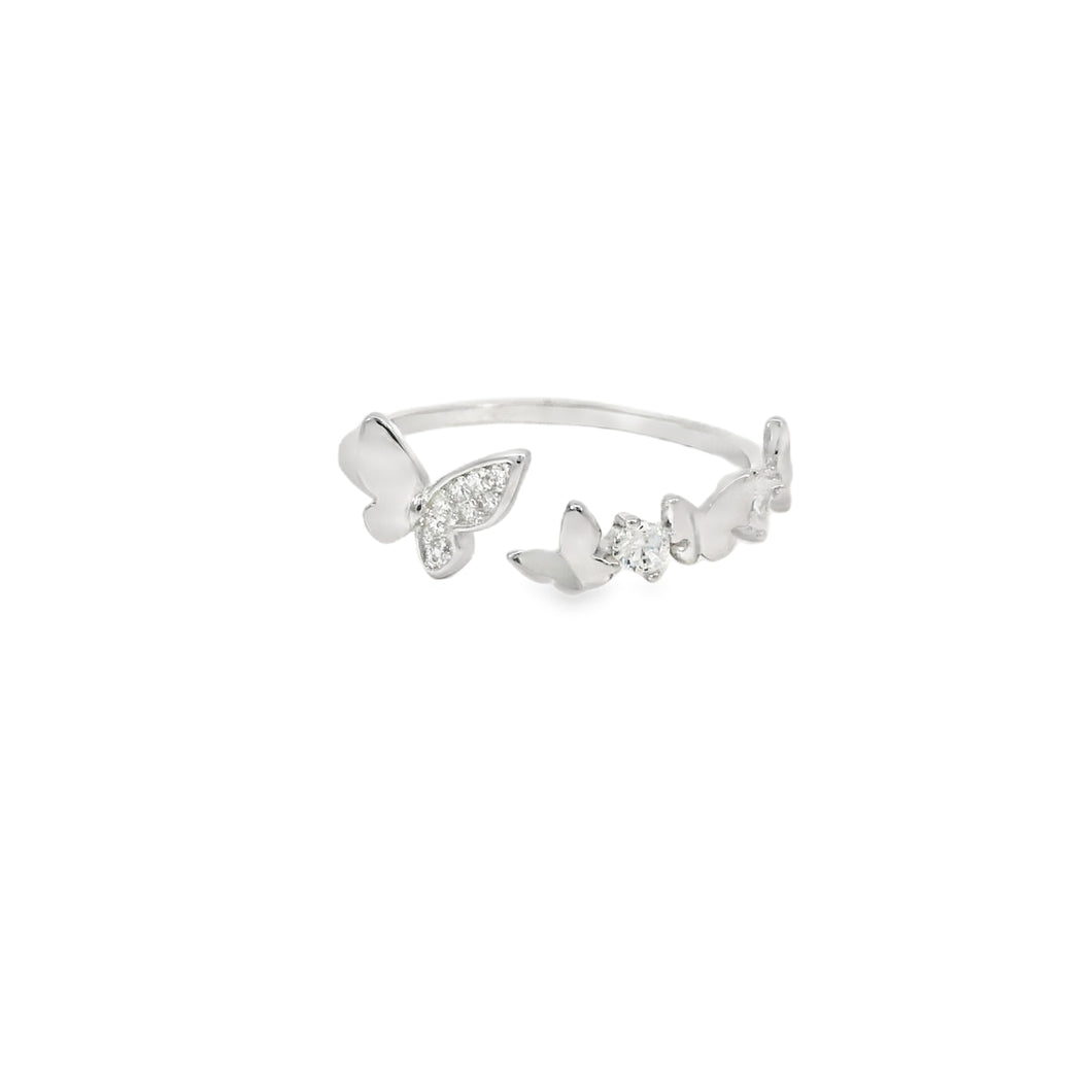 Butterfly Cubic Zirconia Sterling Silver Ring Adjustable