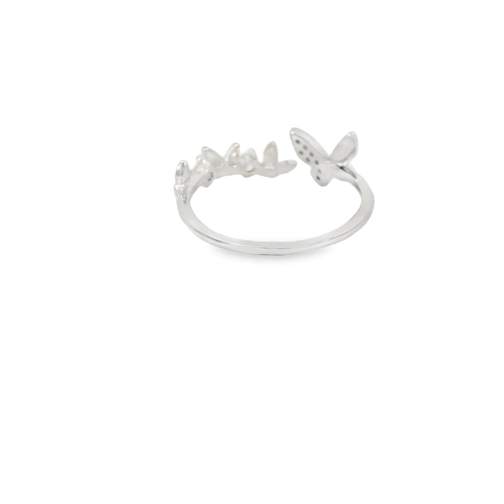 Butterfly Cubic Zirconia Sterling Silver Ring Adjustable