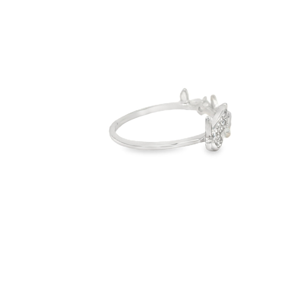 Butterfly Cubic Zirconia Sterling Silver Ring Adjustable