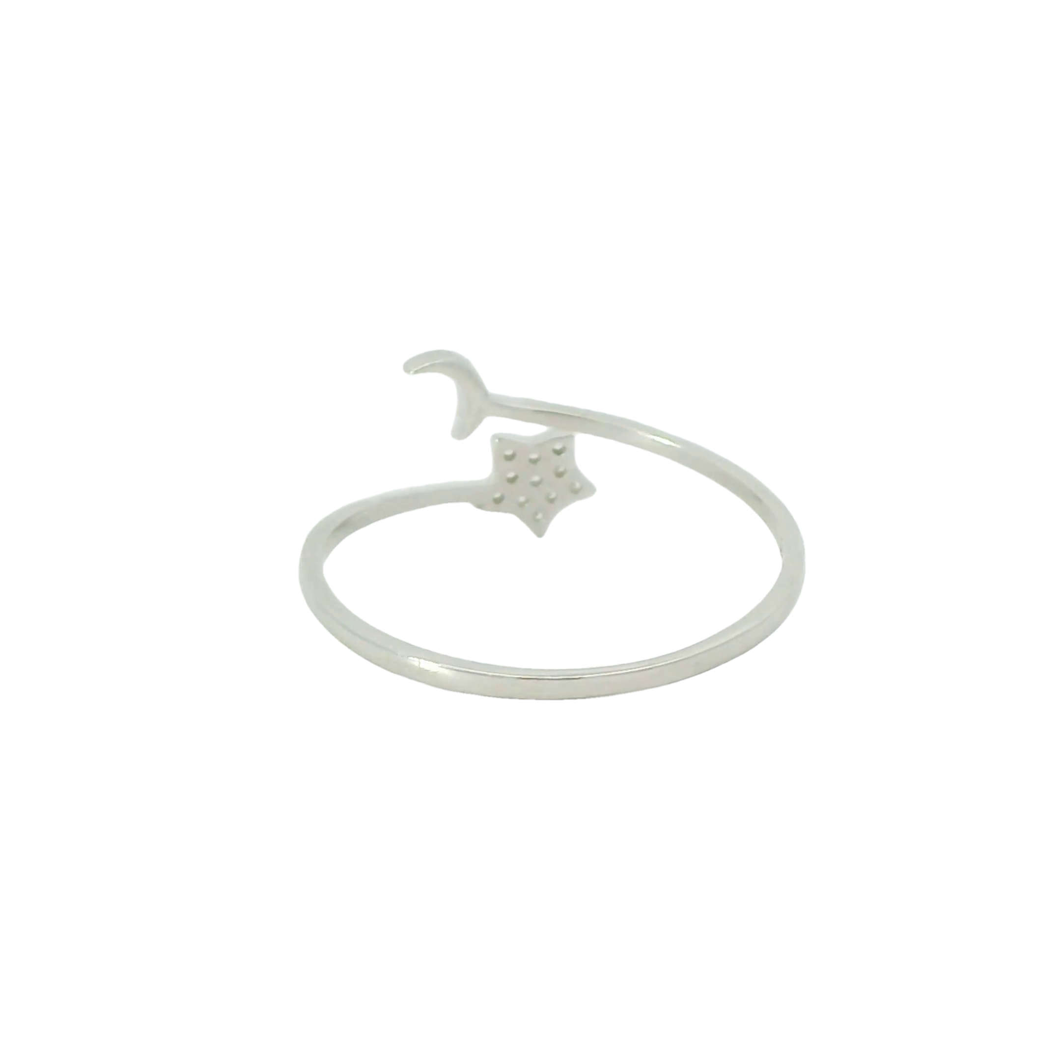 Sterling silver adjustable ring with cubic zirconia (Moon & Star)