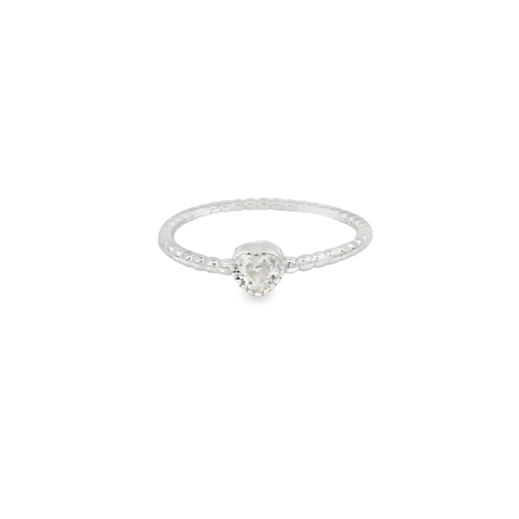 Cubic Zirconia Heart Sterling Silver Ring