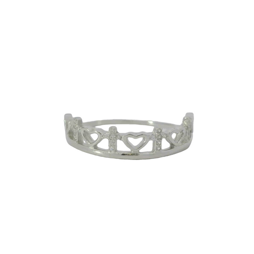Sterling Silver ring with cubic zirconia (Hearts & Crosses)