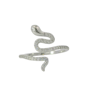 Sterling silver adjustable ring with cubic zirconia (Snake)