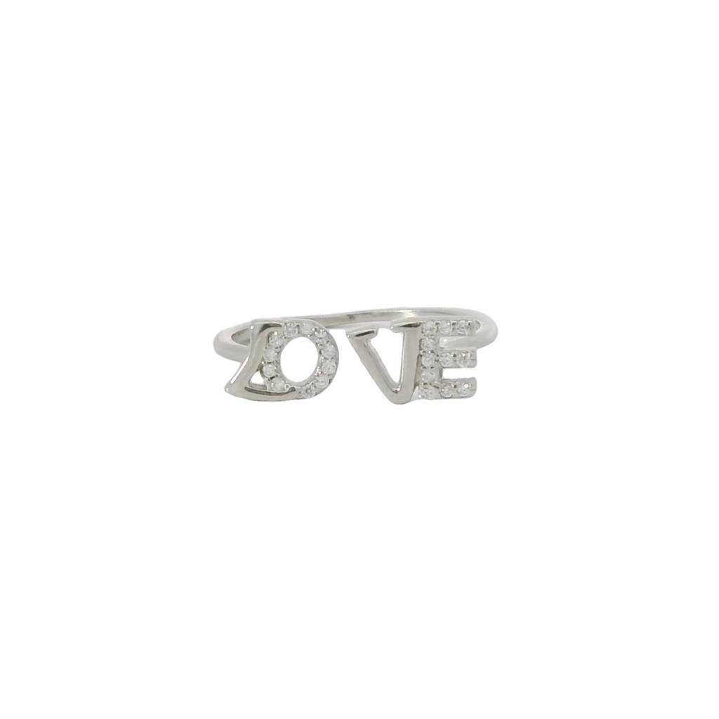 Sterling Silver Love with cubic zirconia adjustable ring