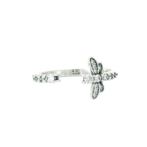 Sterling silver adjustable ring with cubic zirconia (Dragonfly)