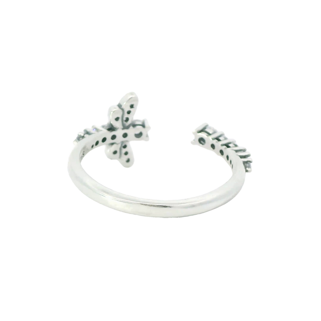 Sterling silver adjustable ring with cubic zirconia (Dragonfly)