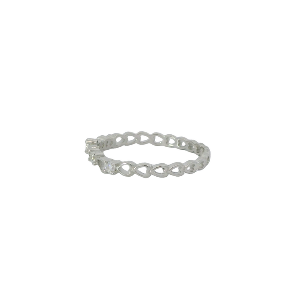 Sterling Silver heart band with cubic zirconia