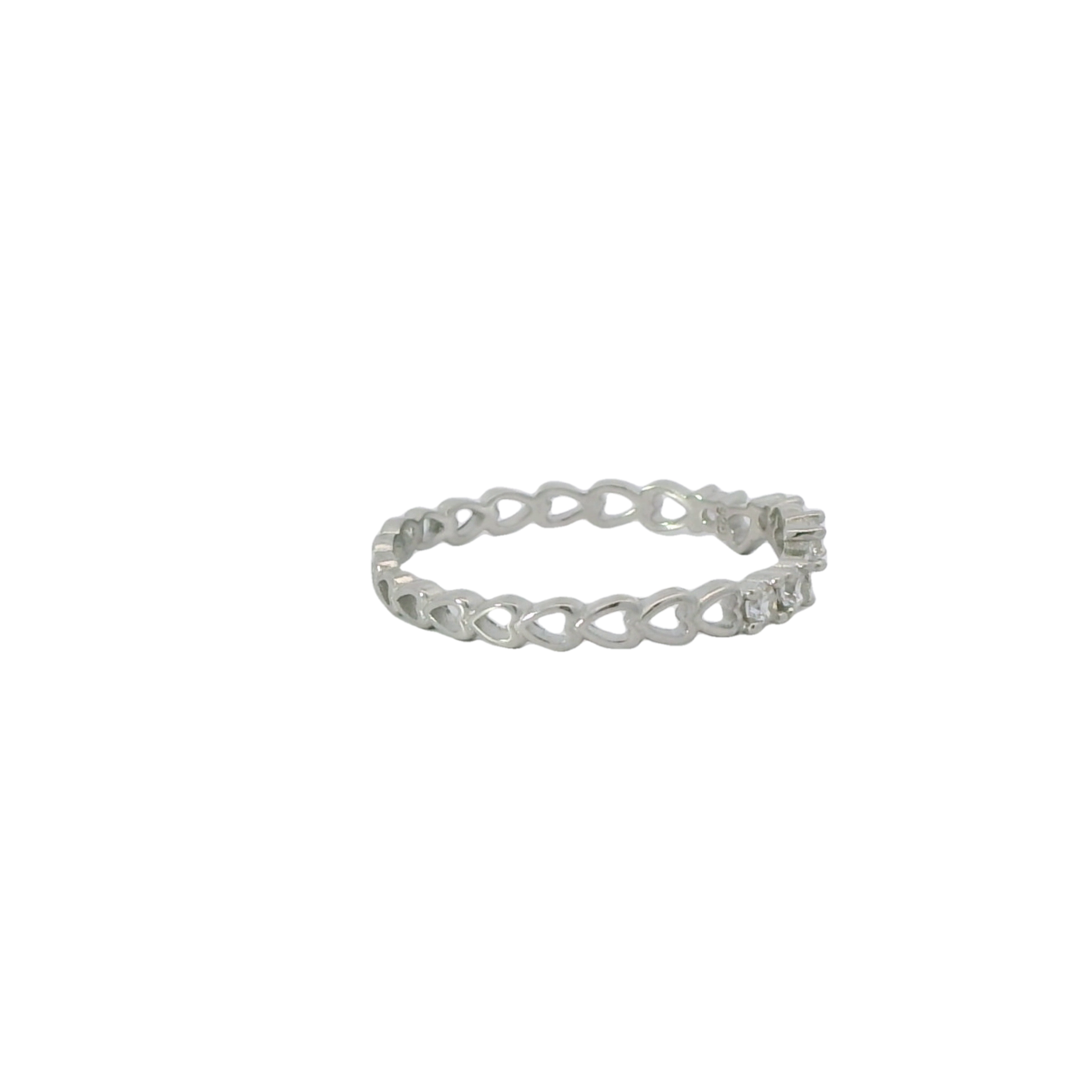 Sterling Silver heart band with cubic zirconia