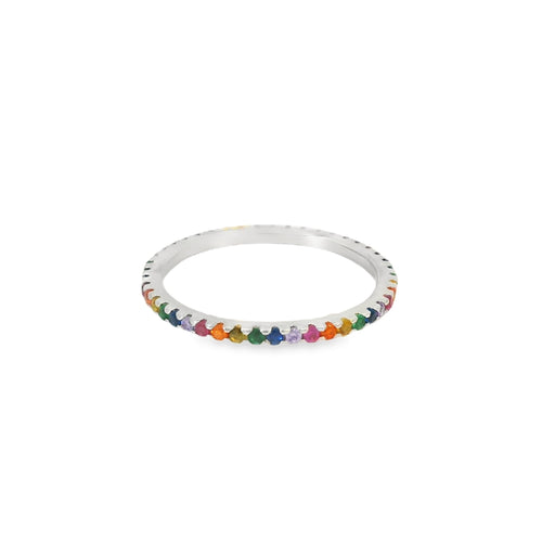 Multi-Color Rainbow Cubic Zirconia Sterling Silver Ring