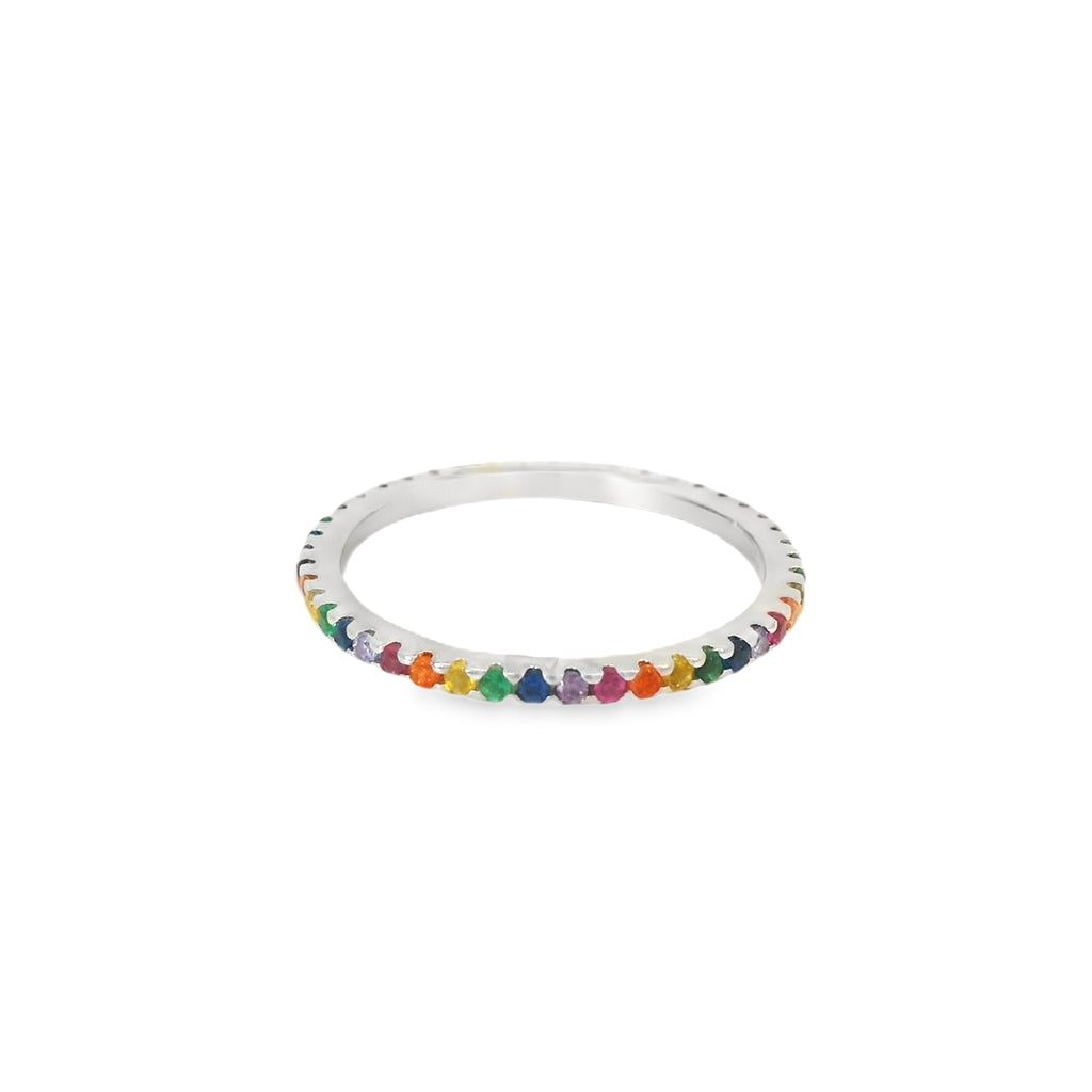 Multi-Color Rainbow Cubic Zirconia Sterling Silver Ring