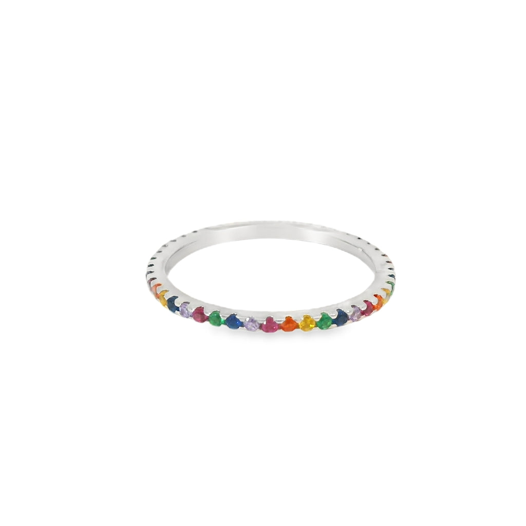 Multi-Color Rainbow Cubic Zirconia Sterling Silver Ring