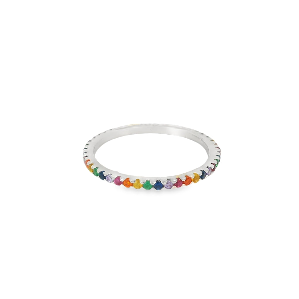 Multi-Color Rainbow Cubic Zirconia Sterling Silver Ring