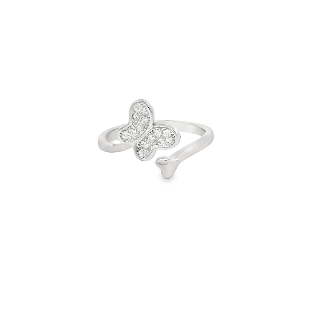 Butterfly Cubic Zirconia Sterling Silver Ring Adjustable