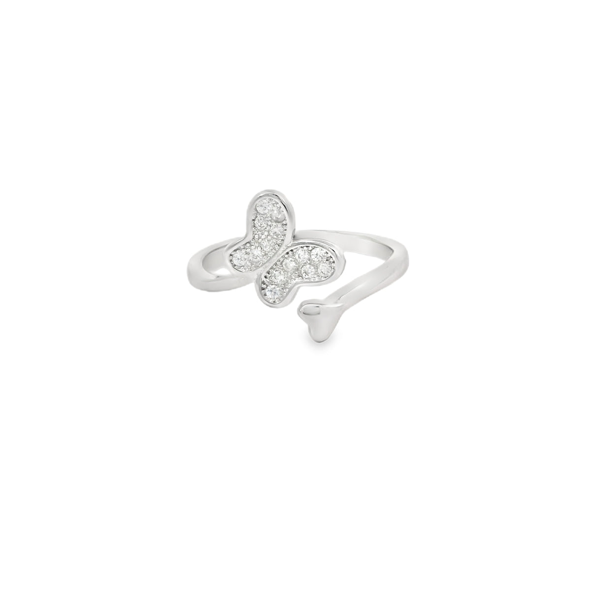 Butterfly Cubic Zirconia Sterling Silver Ring Adjustable