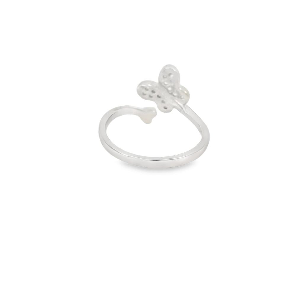Butterfly Cubic Zirconia Sterling Silver Ring Adjustable