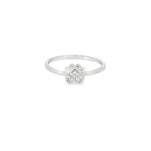 Cubic Zirconia Dog Paw Sterling Silver Ring