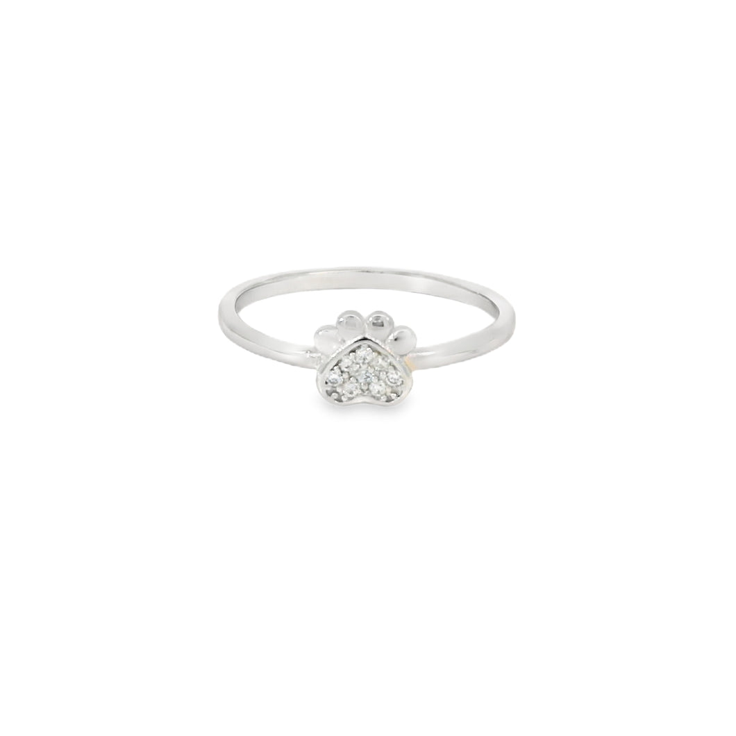 Cubic Zirconia Dog Paw Sterling Silver Ring