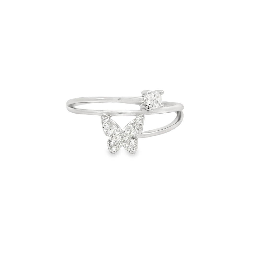 Butterfly Cubic Zirconia Sterling Silver Ring
