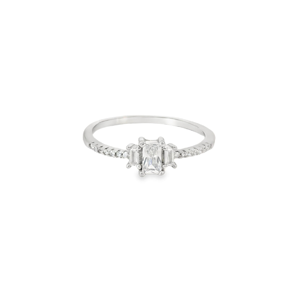 Cubic Zirconia Geometric Sterling Silver Ring