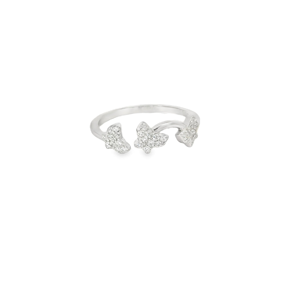 Cubic Zirconia Butterfly Sterling Silver Ring Adjustable