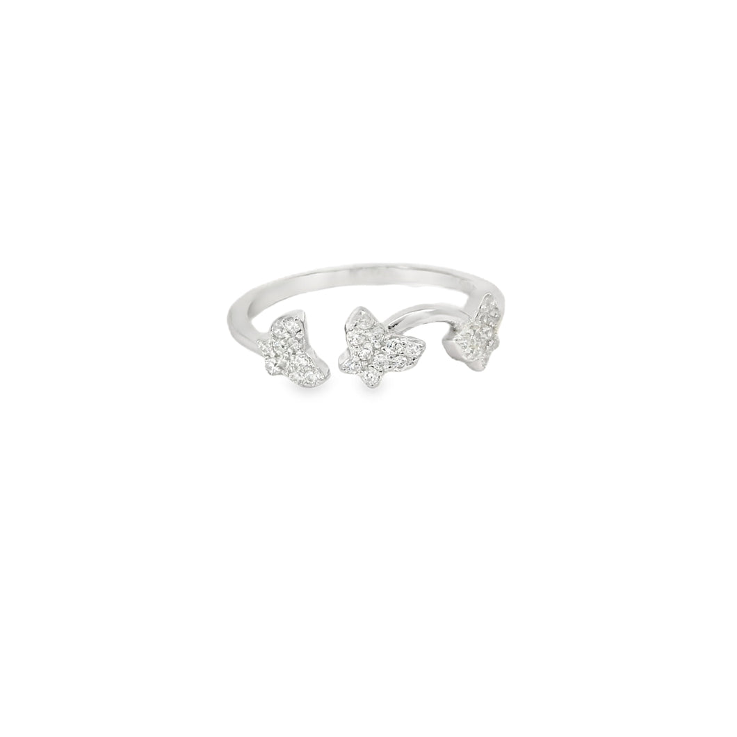 Cubic Zirconia Butterfly Sterling Silver Ring Adjustable