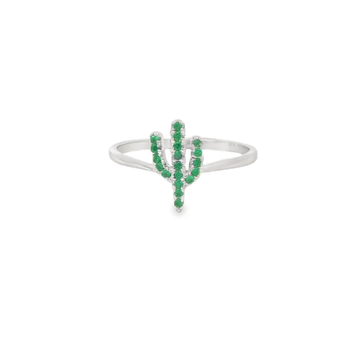 Cubic Zirconia Cactus Sterling Silver Ring