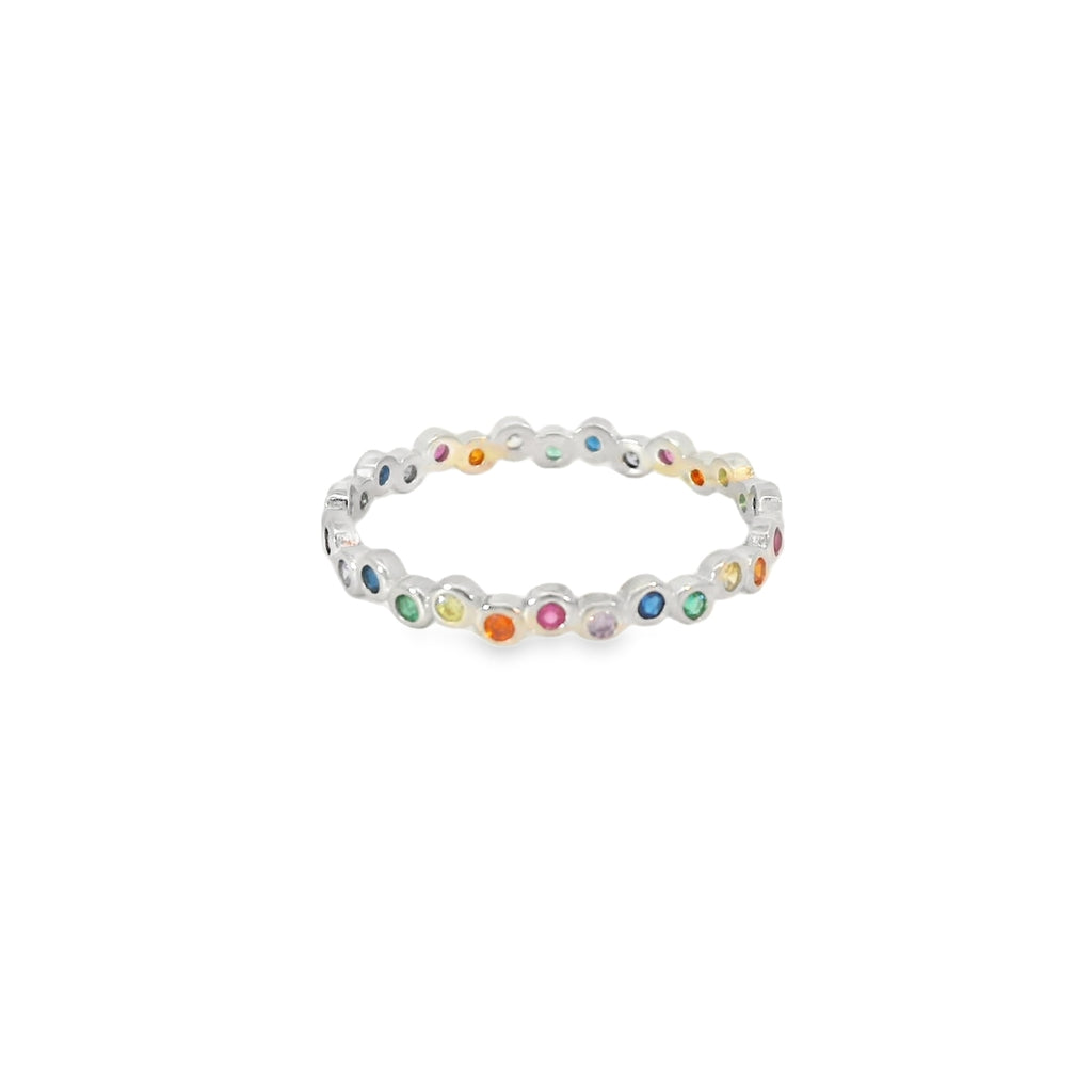 Multi-Color Cubic Zirconia Sterling Silver Ring