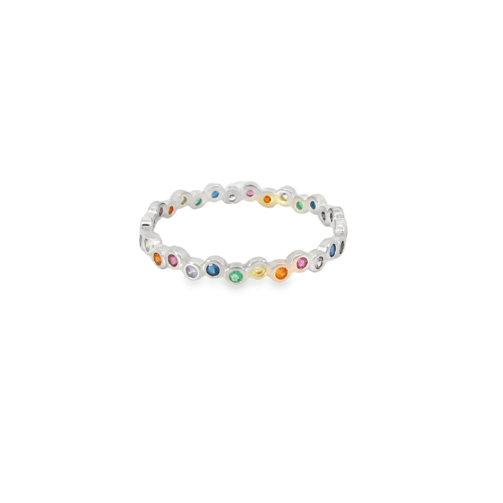 Multi-Color Cubic Zirconia Sterling Silver Ring