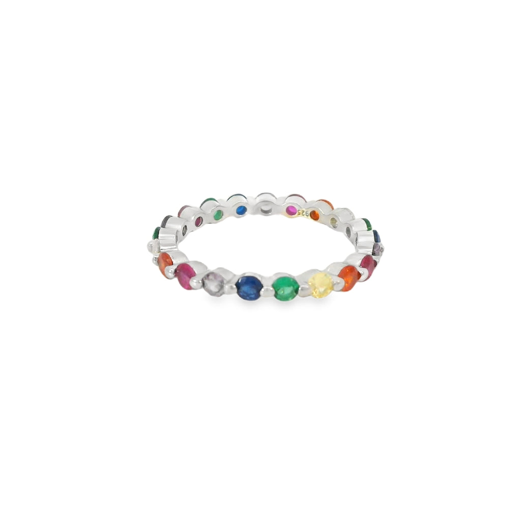 Multi-Color Cubic Zirconia Sterling Silver Ring