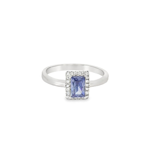 7x5 Tanzanite Cubic Zirconia Sterling Silver Ring