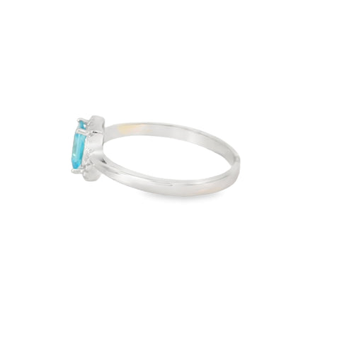 7X5 Aquamarine Cubic Zirconia Sterling Silver Ring
