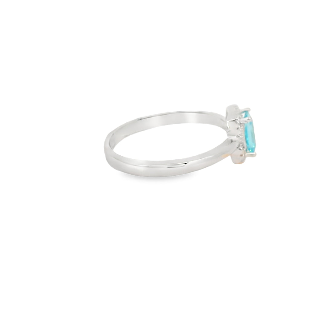 7X5 Aquamarine Cubic Zirconia Sterling Silver Ring