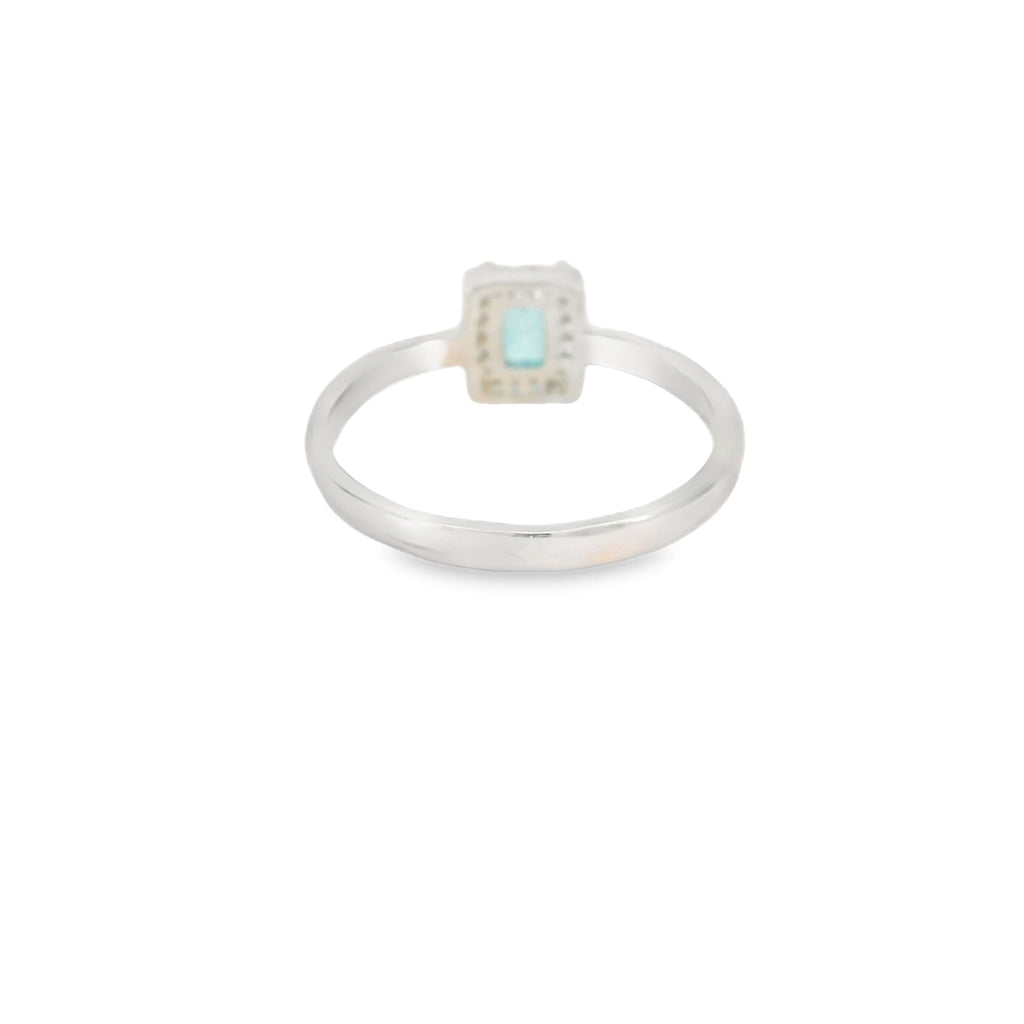 7X5 Aquamarine Cubic Zirconia Sterling Silver Ring