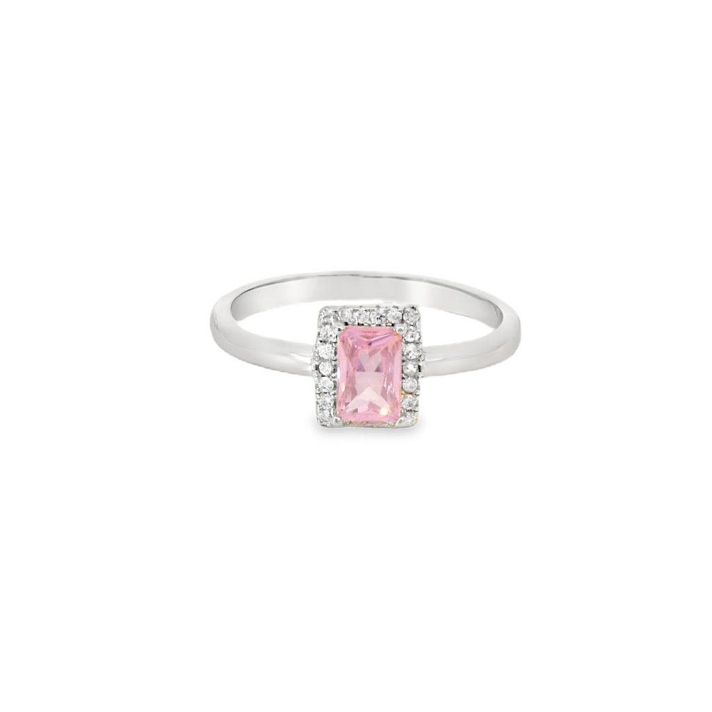 7X5 Pink Cubic Zirconia Sterling Silver Ring