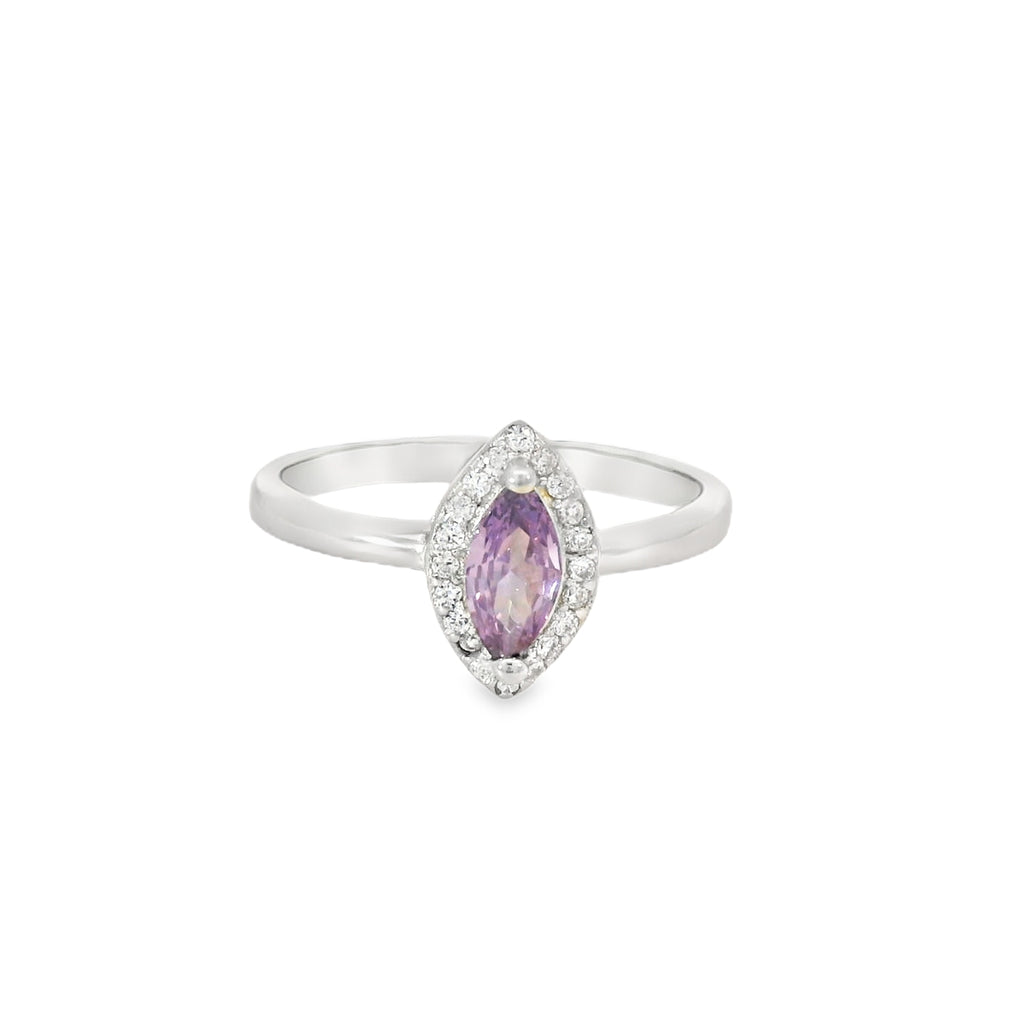 8x4 Amethyst Cubic Zirconia Sterling Silver Ring