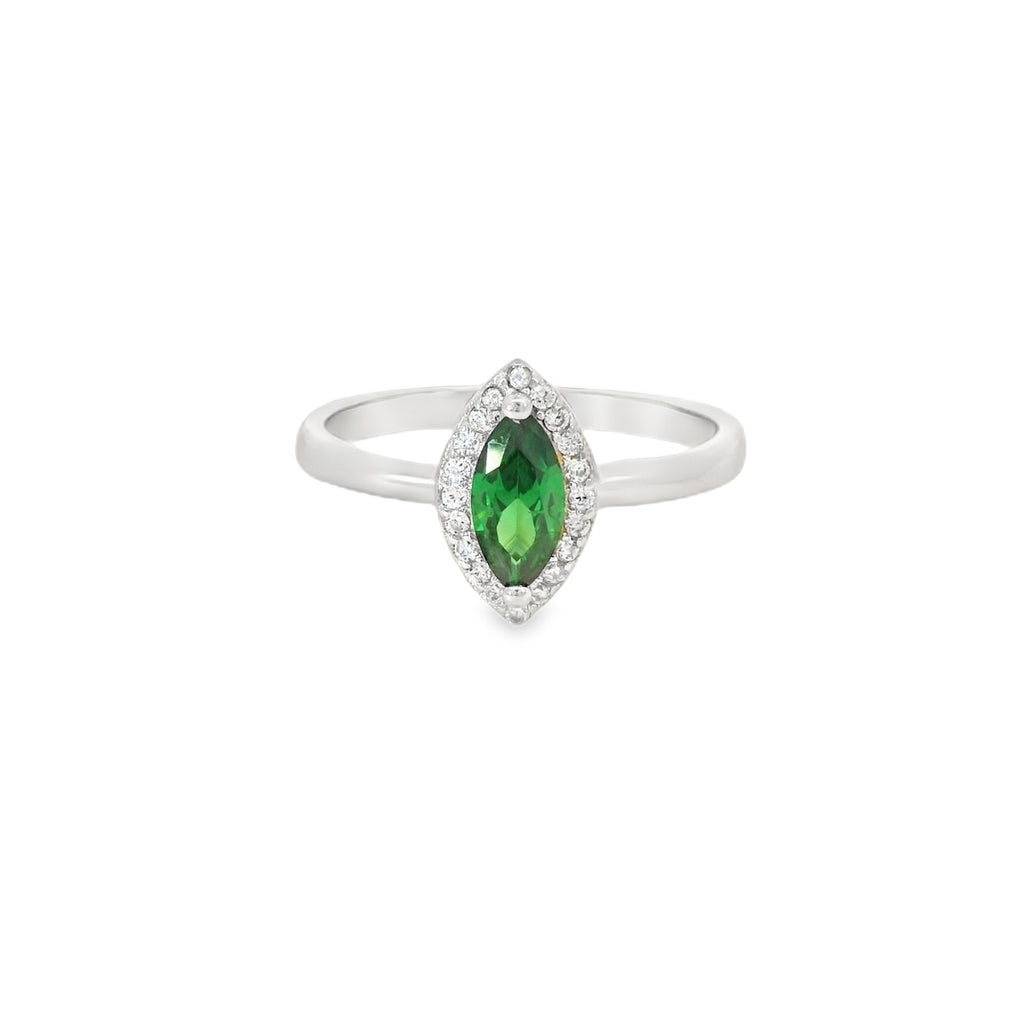 8x4 Emerald Sapphire Cubic Zirconia Sterling Silver Ring