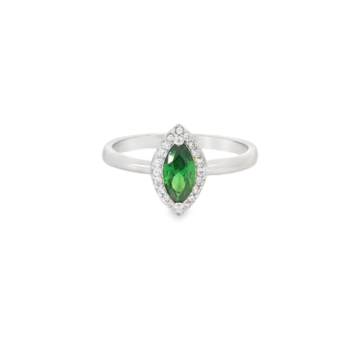8x4 Emerald Sapphire Cubic Zirconia Sterling Silver Ring