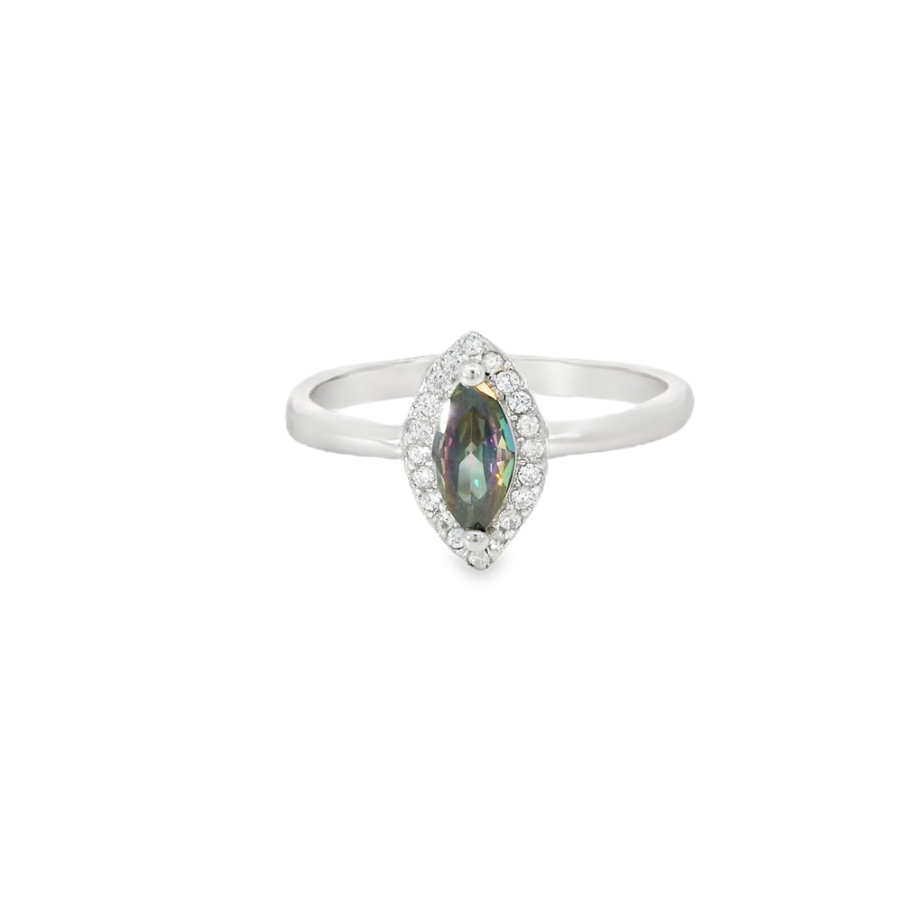 8x4 Mystic Topaz Cubic Zirconia Sterling Silver Ring
