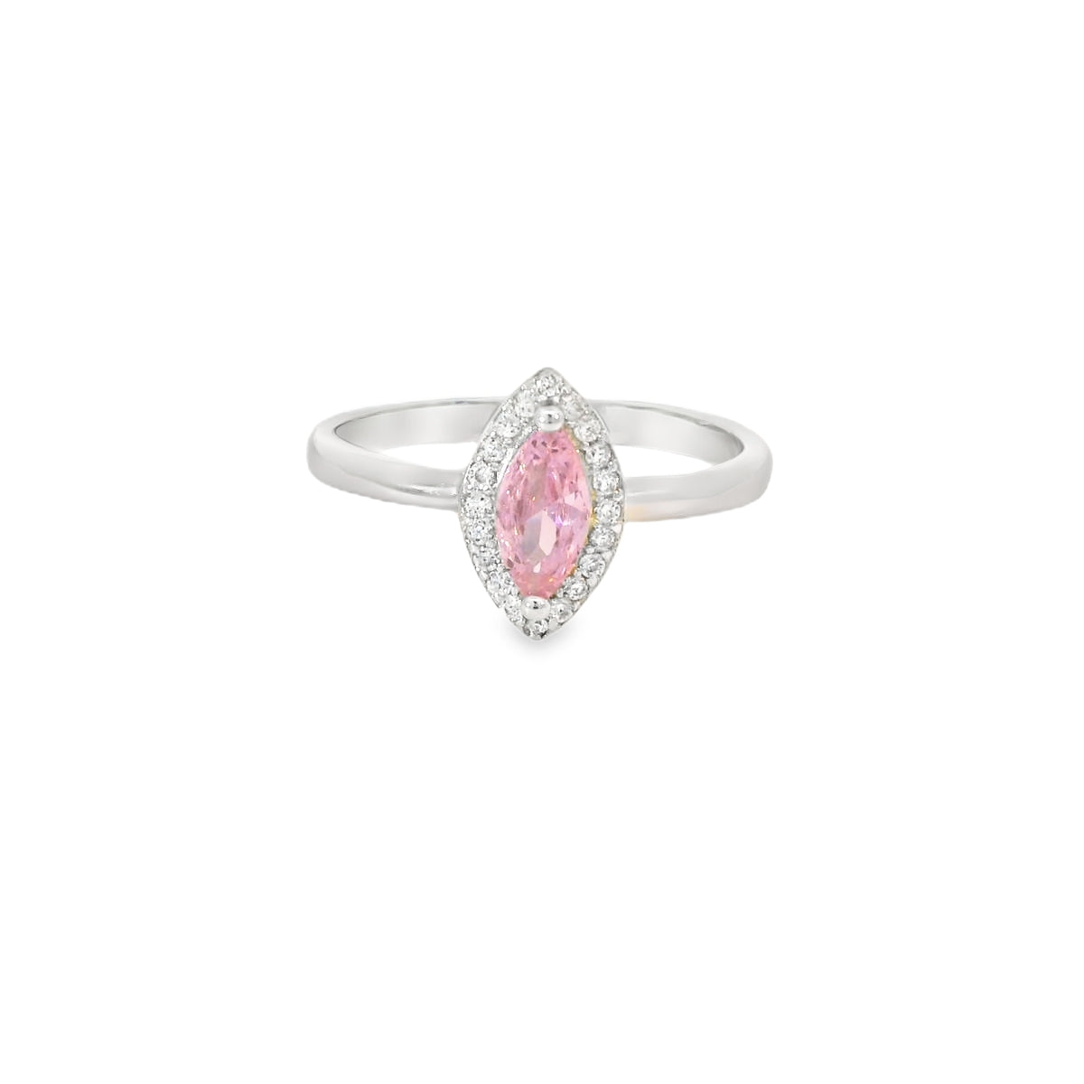 8x4 Pink Cubic Zirconia Sterling Silver Ring