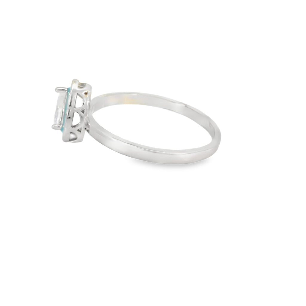 Cubic Zirconia Tear Drop With Blue Enamel Ring