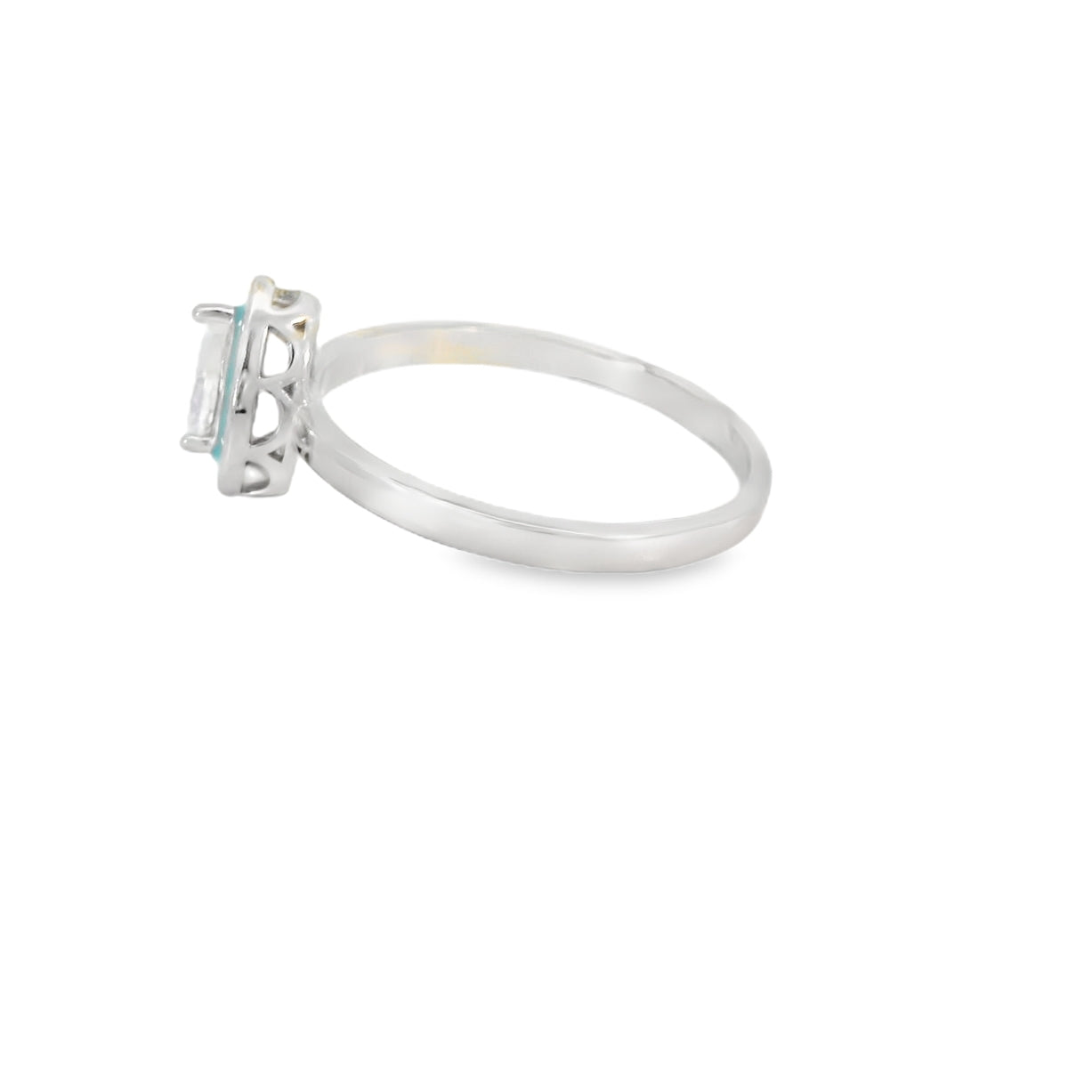 Cubic Zirconia Tear Drop With Blue Enamel Ring