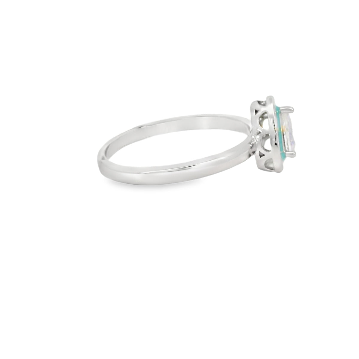 Cubic Zirconia Tear Drop With Blue Enamel Ring