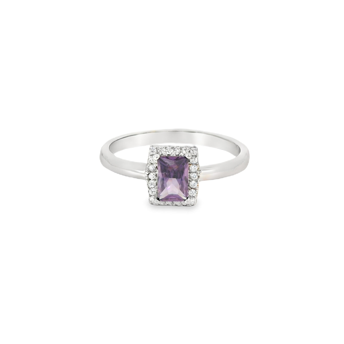 7x5 Amethyst Cubic Zirconia Sterling Silver Ring
