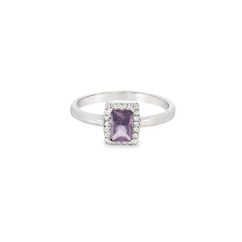 7x5 Amethyst Cubic Zirconia Sterling Silver Ring