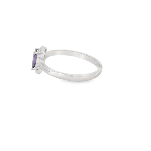 7x5 Amethyst Cubic Zirconia Sterling Silver Ring