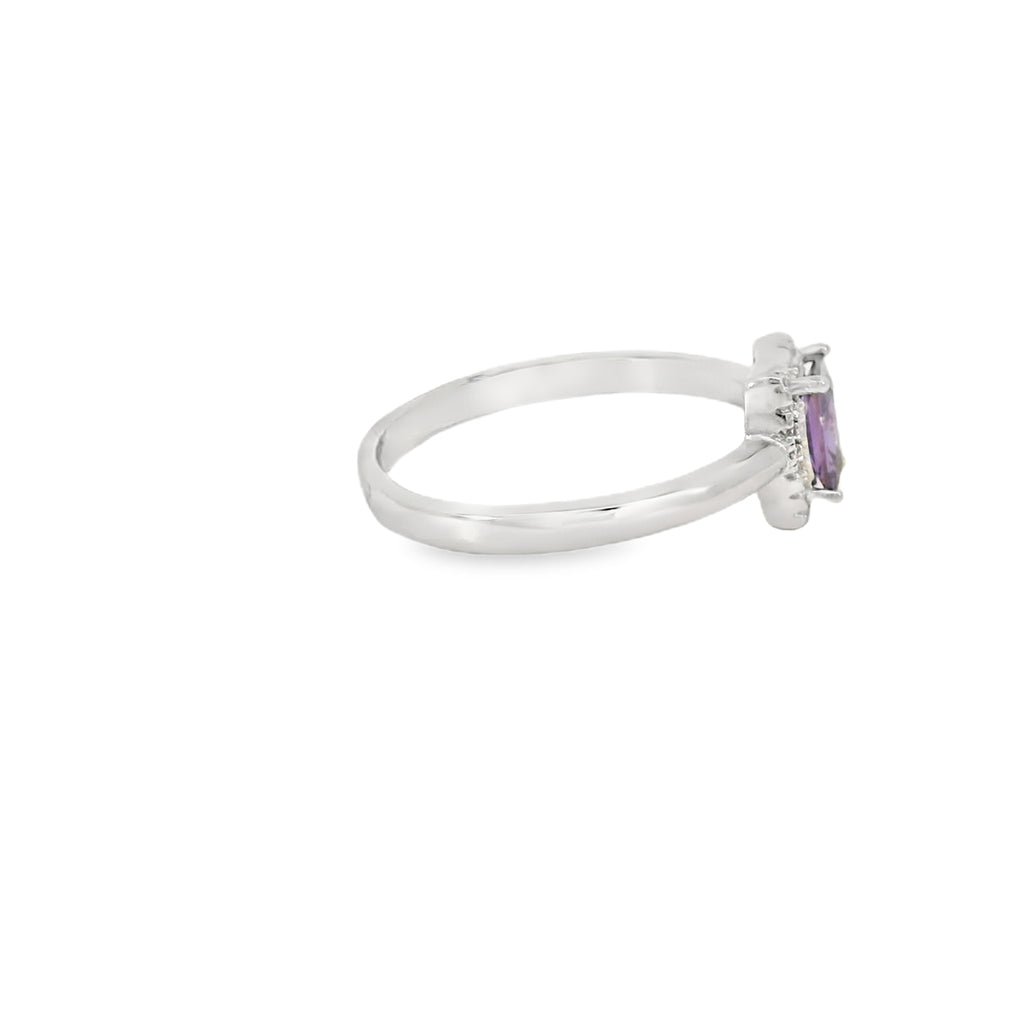 7x5 Amethyst Cubic Zirconia Sterling Silver Ring